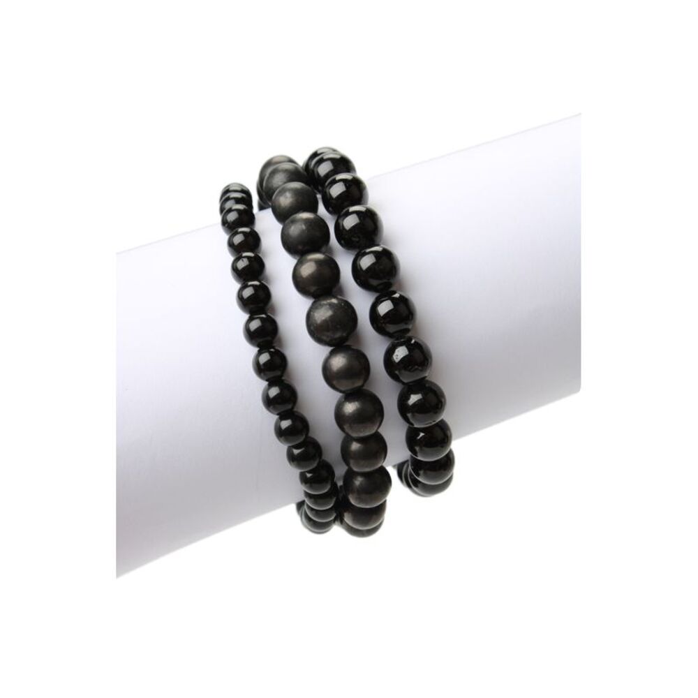 Designer Unisex Black Tone Stone Bead Stretch Bracelets LOT 3
